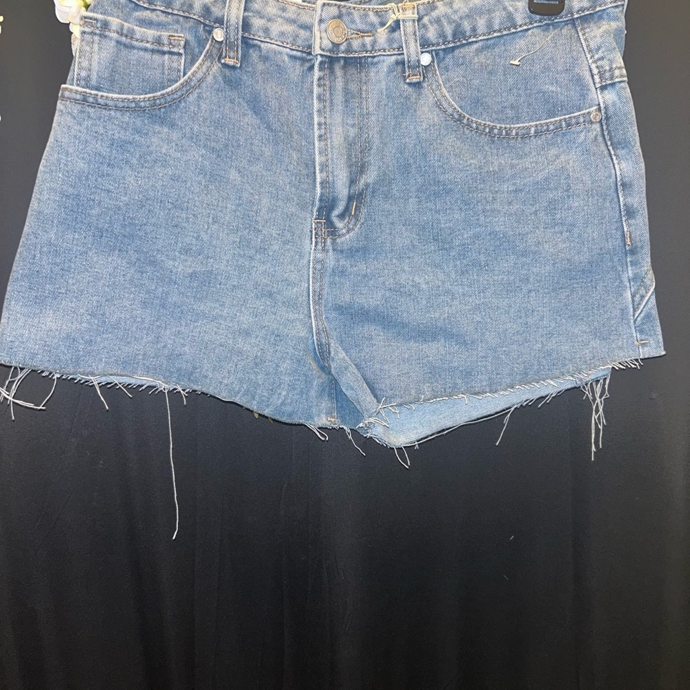 Stylish Blue Frayed Hem Jean Shorts
